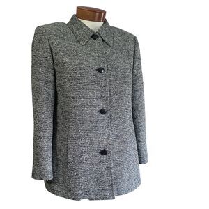 Vintage 70s Herbert Grossman Tweed Jacket Blazer Blue Gray City Chic Retro Sz 12